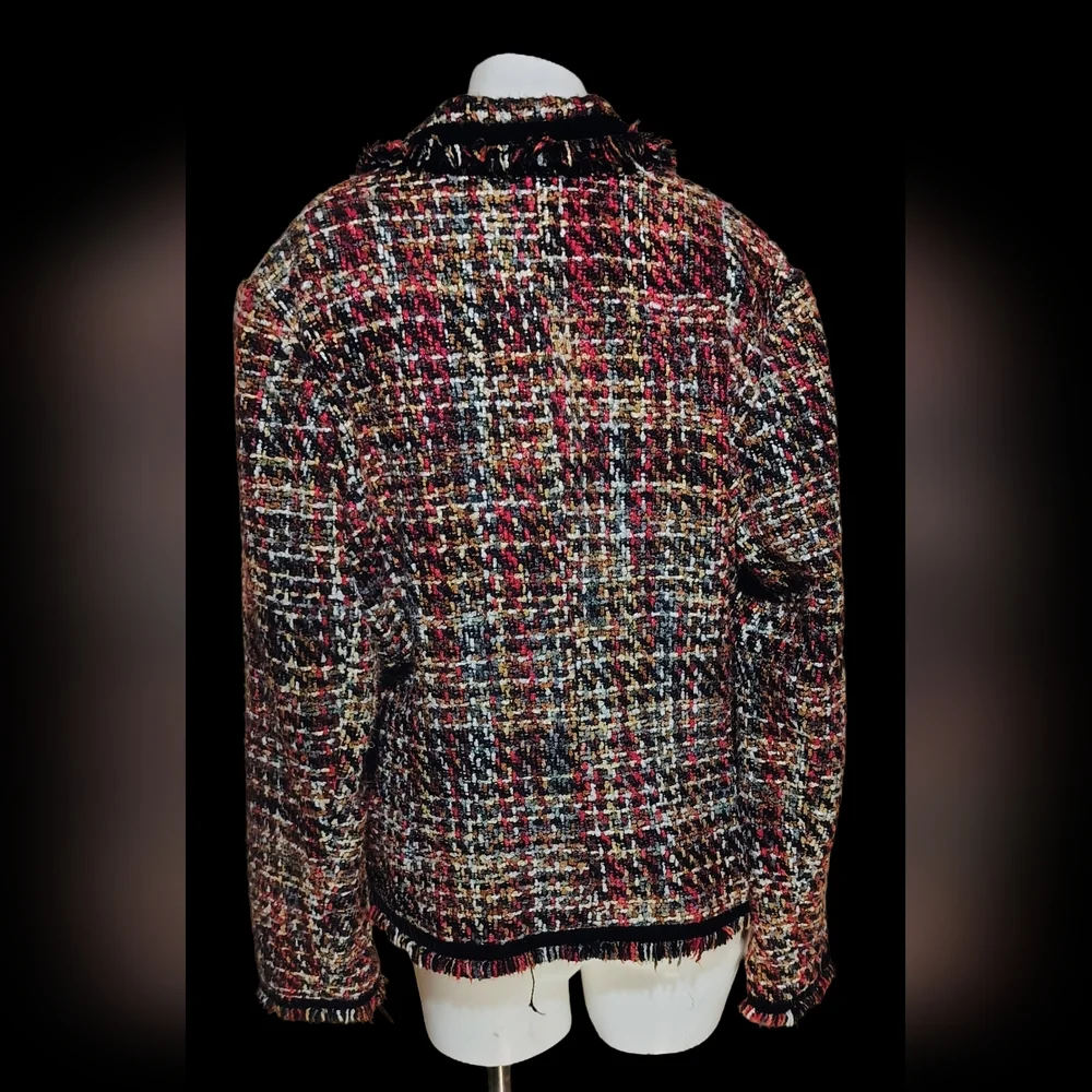 Sag Harbor Multicolor Tweed Fringe Blazer Jacket, Size 12 - Picture 3 of 8